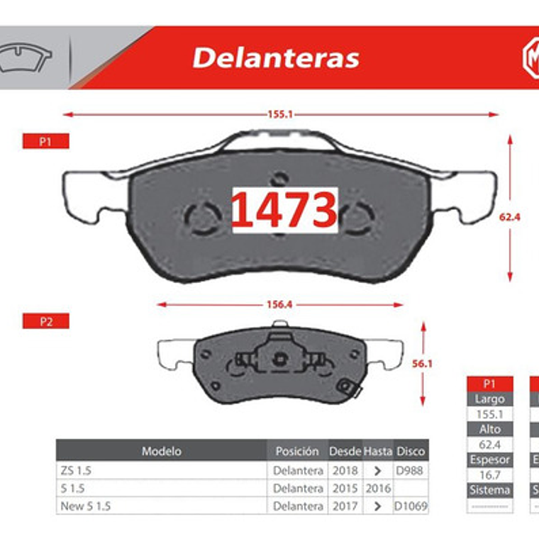 Discos De Freno Y Pastillas Delanteros Mg Zs 1.5 2017-2024 2