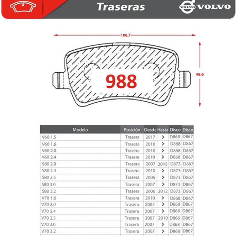Pastillas Freno Traseras Para Volvo S60 Desde Año 2010 3