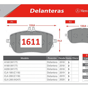 Pastillas Freno Delanteras Para Mercedes Benz A200 W177