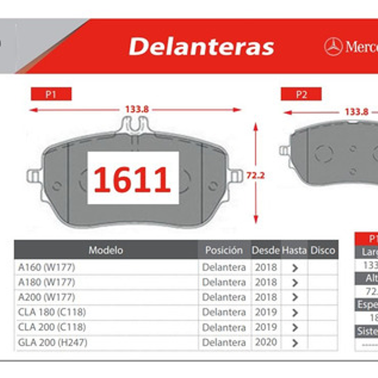 Pastillas Freno Delanteras Para Mercedes Benz A200 W177 2