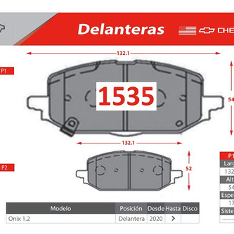Pastilla Freno Delantera Gtx Chevrolet Onix 1.0 Turbo 2020 + 2
