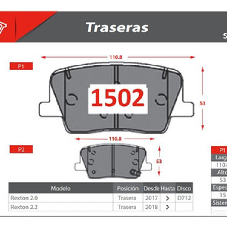 Pastillas De Frenos Traseras Ssangyong Rexton 2.2 2018-2020 3