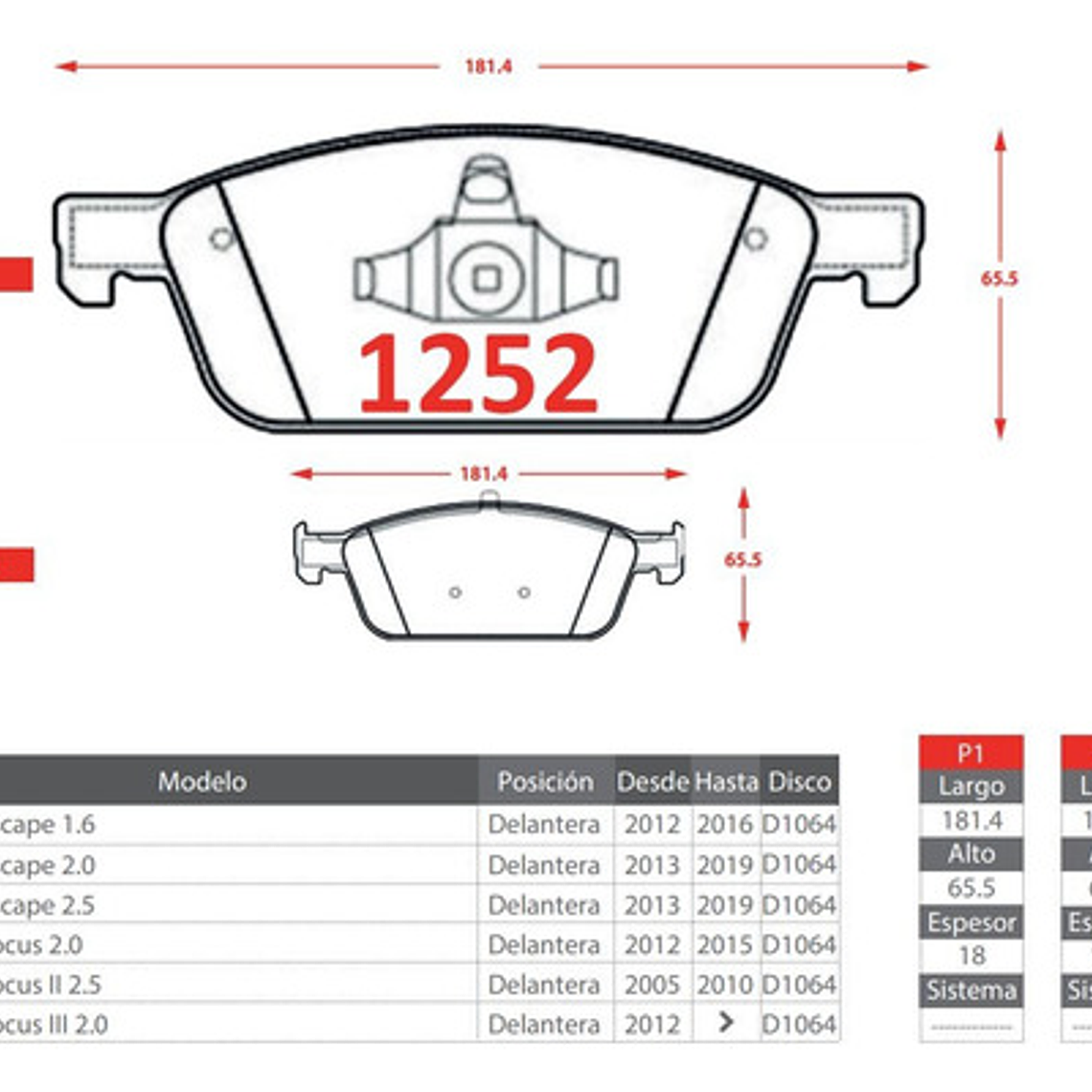 Pastillas Freno Delanteras Gtx Cerámica Ford Focus 2013-2015 2