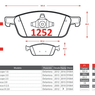 Pastillas Freno Delanteras Gtx Cerámica Ford Focus 2013-2015