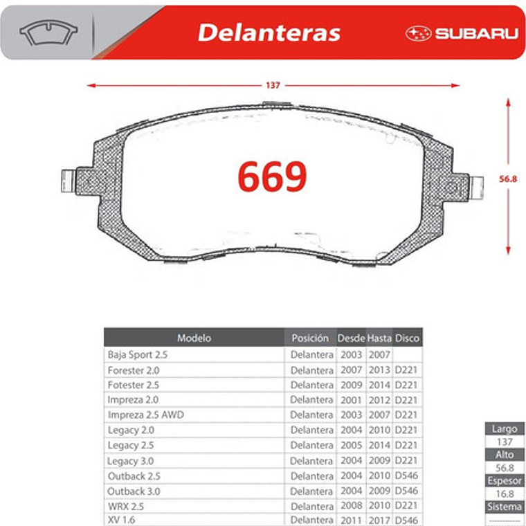 Pastillas De Frenos Delanteras Subaru Forester 2003-2013 2