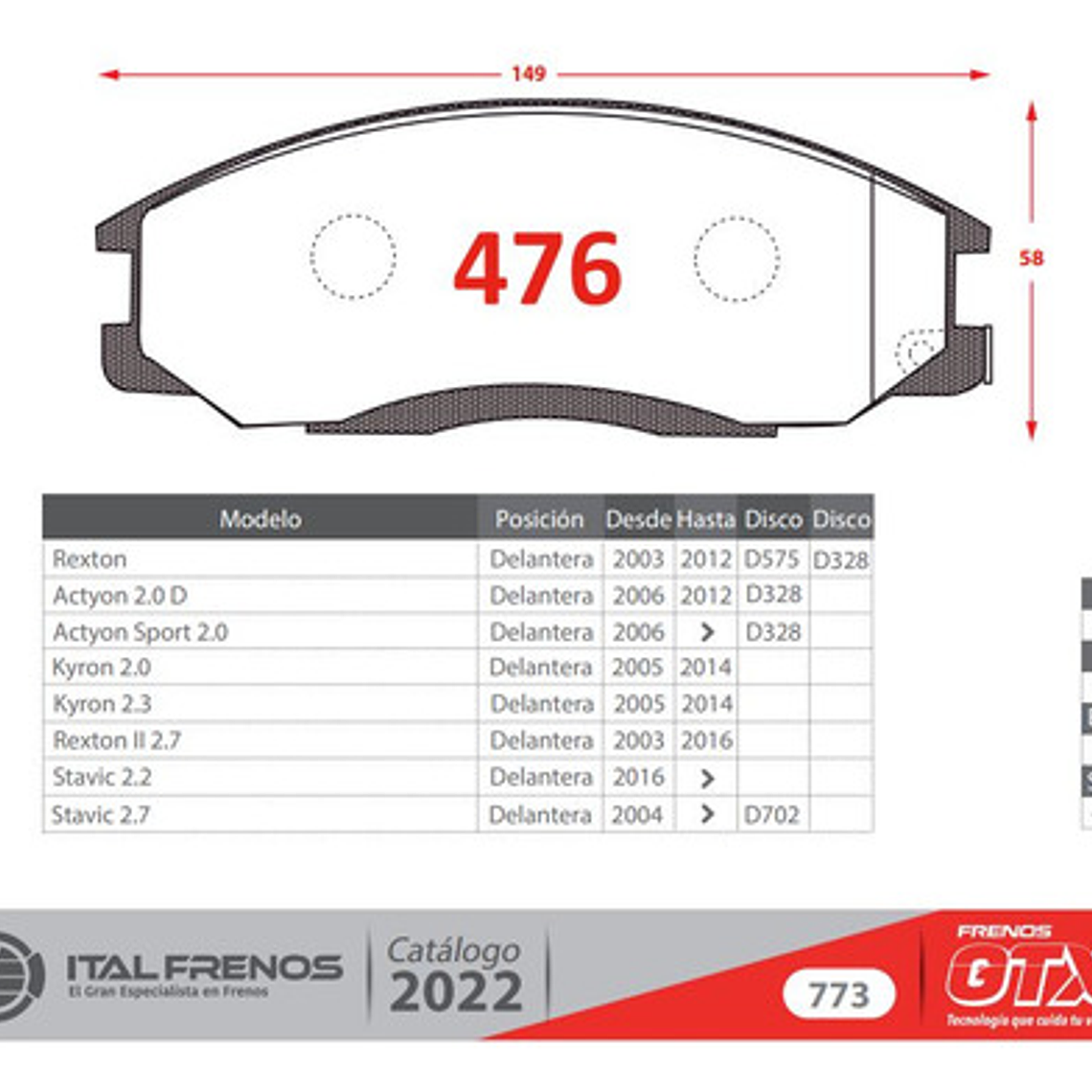 Ssangyong Actyon Pastillas Freno + Balatas Traseras 4