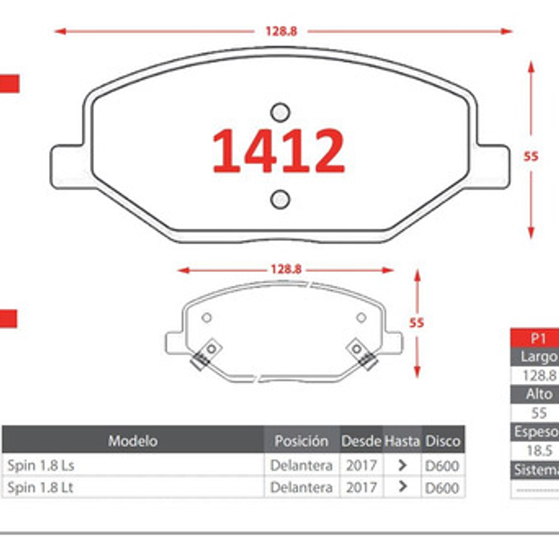 Pastillas Freno Delanteras Gtx Para Chevrolet Spin 2017+ 2