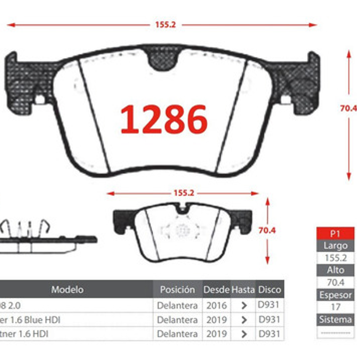 Pastillas De Freno Delanteras Peugeot Partner 2019 K9 - 2