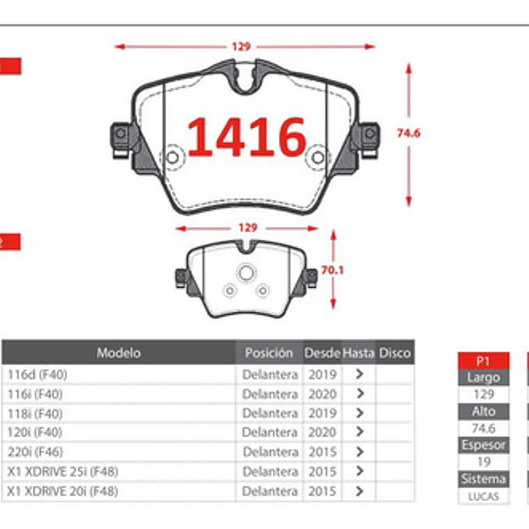 Pastillas De Frenos Delanteras Bmw X1 Drive 2014-2019 2