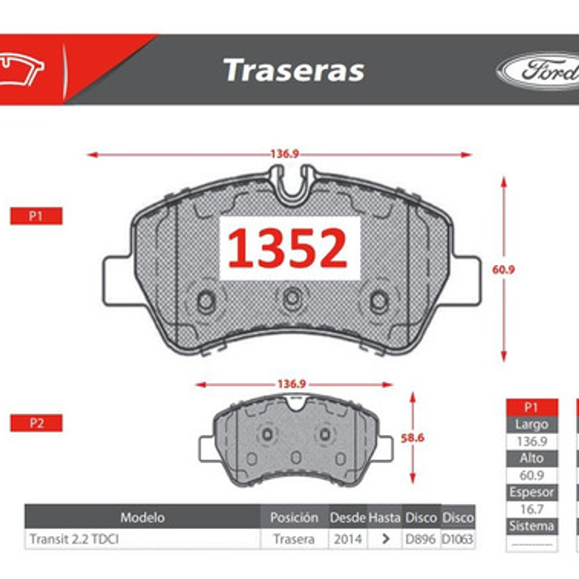 Pastillas De Freno Traseras Ford Transit 2.2 Tdci 2014-2019 3