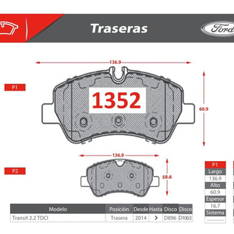 Pastillas De Freno Traseras Ford Transit 2.2 Tdci 2014-2019 3