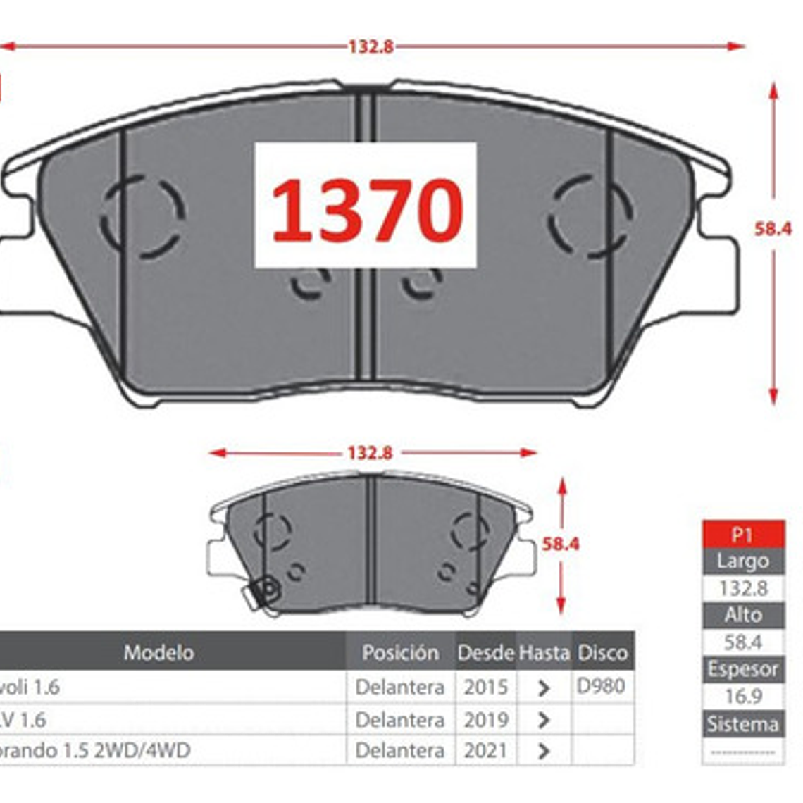 Pastillas Frenos Delanteras Ssangyong Tivoli 1.6 2016-2019 3