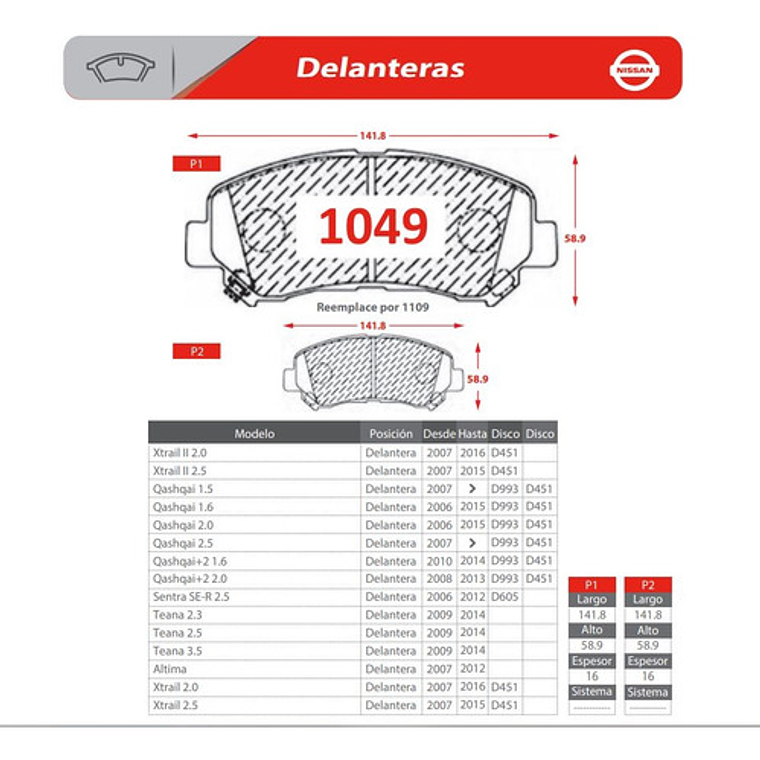Pastillas De Frenos Delanteras Nissan Qashqai 2010-2014 3