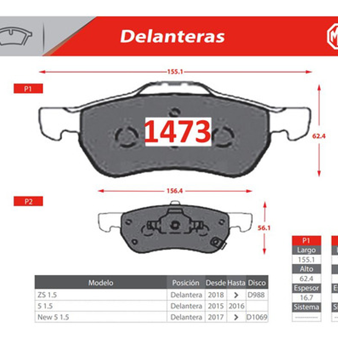 Kit Pastillas De Freno Delanteras Y Traseras Mg Zs Zx 1.5 2