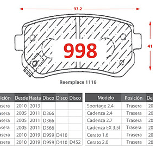 Pastillas Freno Traseras Gtx - Kia Sportage 2011-2016
