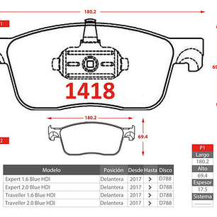 Pastillas De Frenos Delanteras Gtx Citroen Spacetourer 2016+