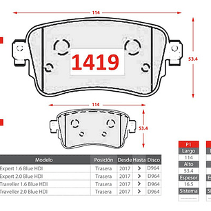 Pastillas Frenos Traseras Cerámica Peugeot Traveller 2017-