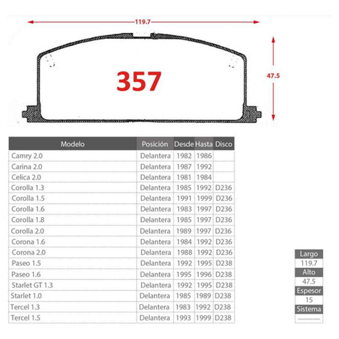 Pastillas De Frenos Delantera Gtx - Toyota Tercel 1982-2000 3