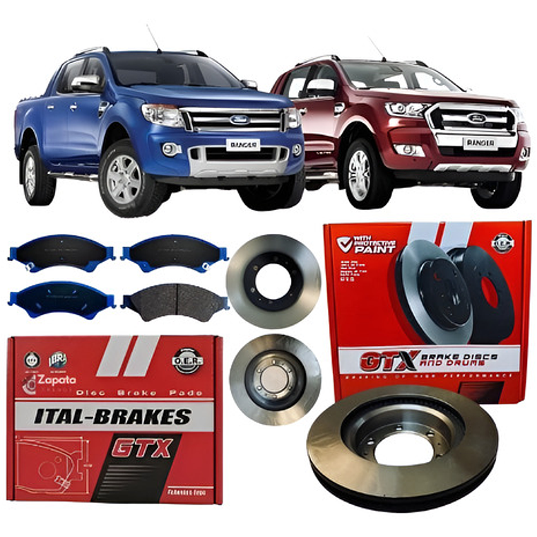 Discos + Pastillas De Freno Delanteras Ford Ranger 2012-2022 1