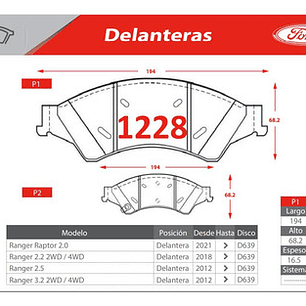 Discos + Pastillas De Freno Delanteras Ford Ranger 2012-2022