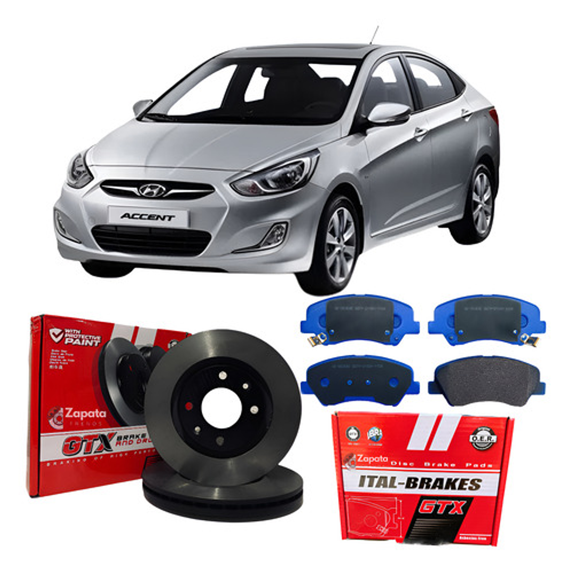 Discos Freno Delanteros + Pastillas Hyundai Accent Rb 2012+ 1