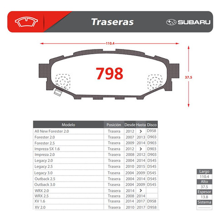 Pastillas De Frenos Del + Tras Subaru Forester 2012-2018 3