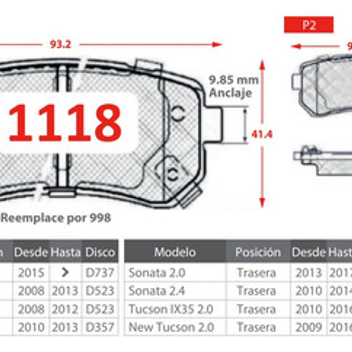 Pastillas Freno Traseras Gtx Hyundai Tucson 2009-2016 3