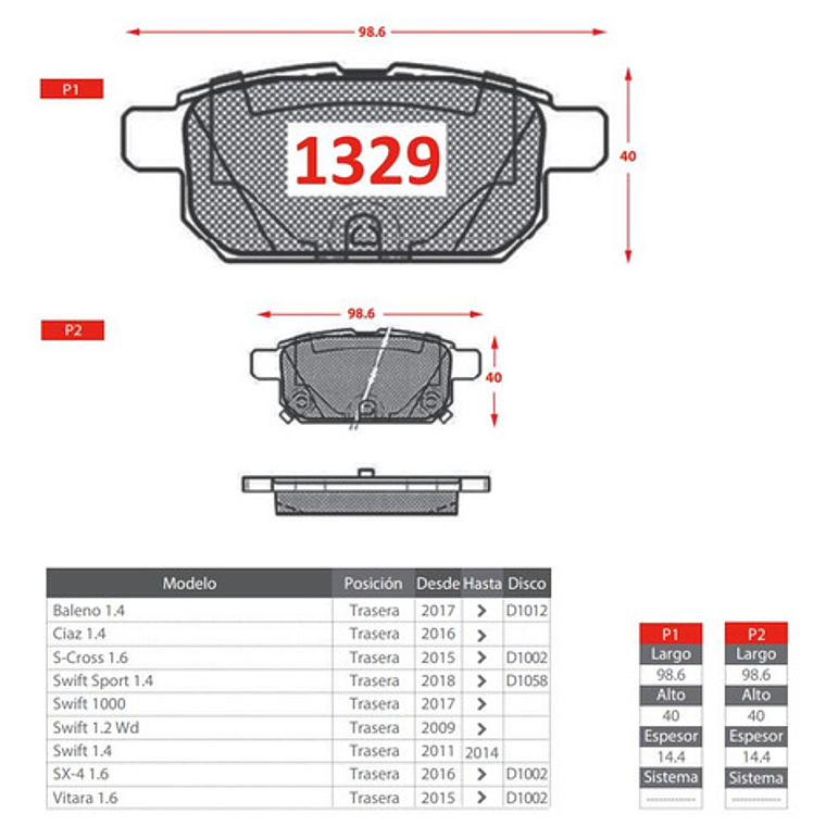 Pastillas Freno Traseras Nibk - Suzuki Swift Sport 2013 + 2