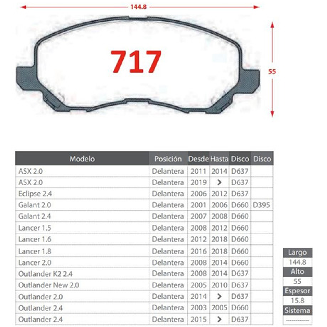 Pastilla Freno Delantera Nibk Mitsubishi Outlander 2003-2019 2