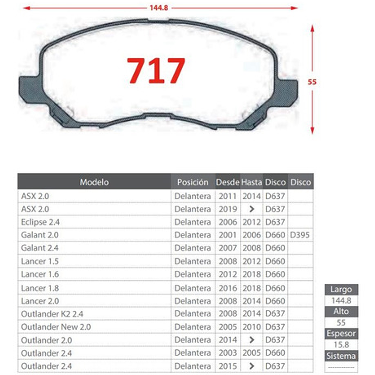 Pastilla Freno Delantera Nibk Mitsubishi Outlander 2003-2019 2