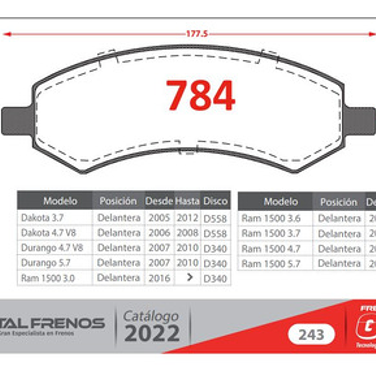 Pastillas Freno Delanteras Gtx Dodge Dakota 2005 - 2012 3
