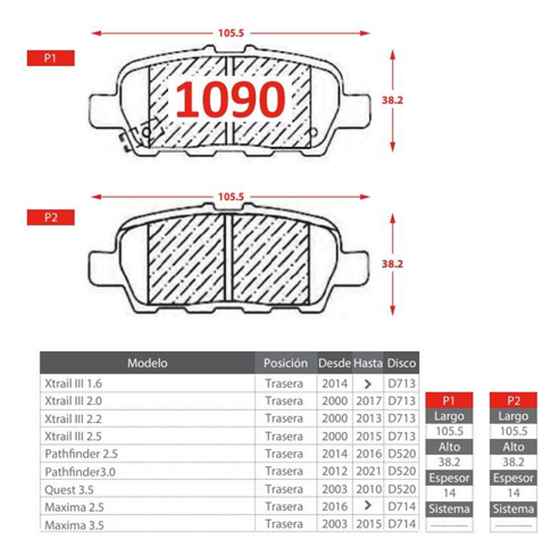 Pastillas De Frenos Traseras Nissan X-trail Iii 2015-2019 2