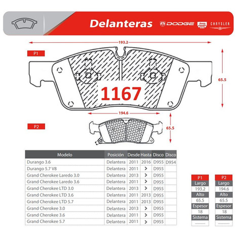 Pastillas De Frenos Delanteras Dodge Durango 2011-2015 3