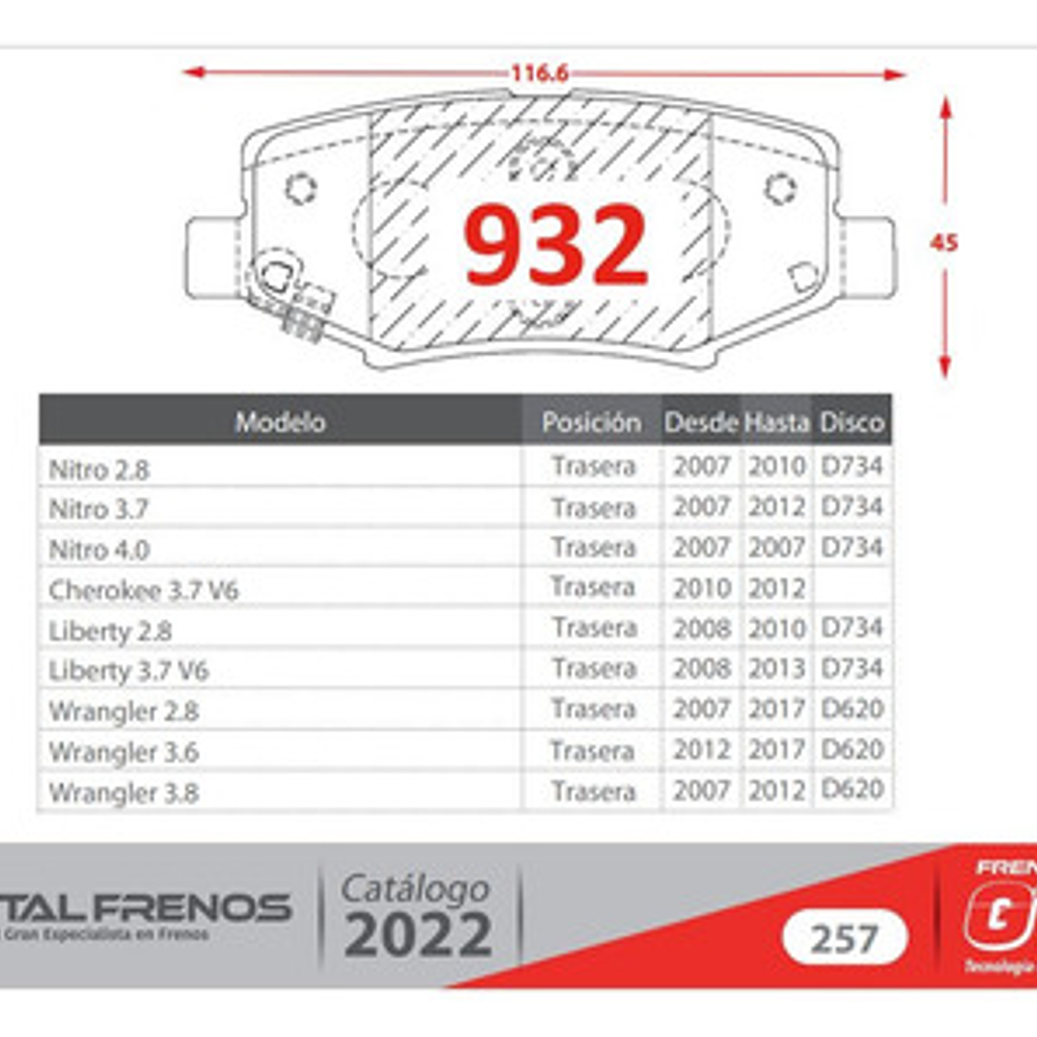 Pastillas De Frenos Traseras Jeep Wrangler 2007-2017 2