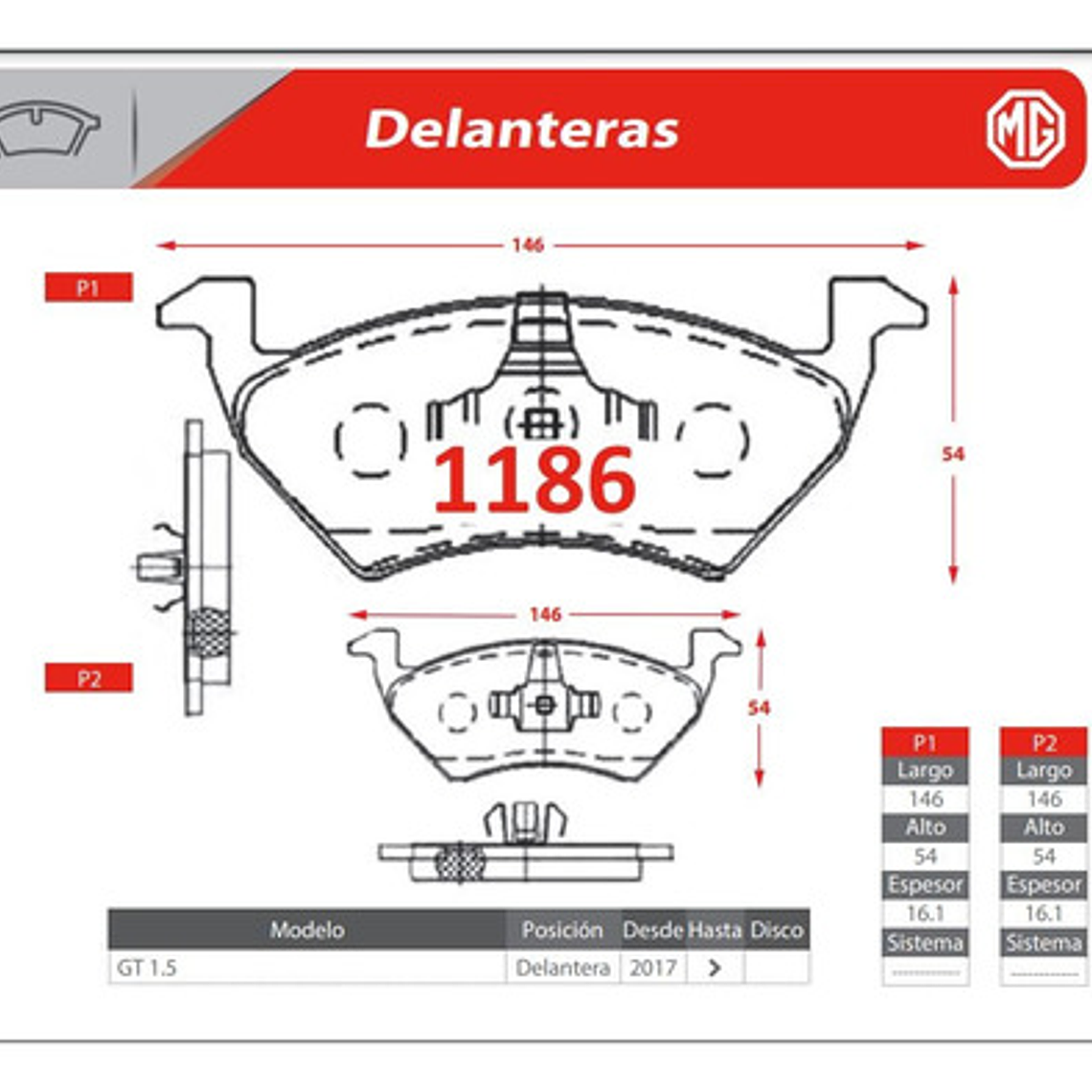 Pastillas De Frenos Delanteras Mg Gt 1.5 2017-2020 2