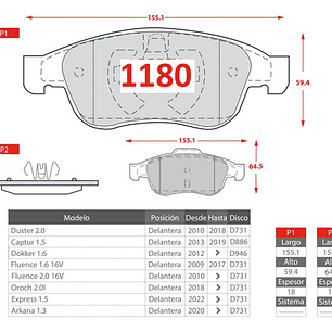 Pastillas Freno Ceramic Delanteras Renault Fluence 2013-2019