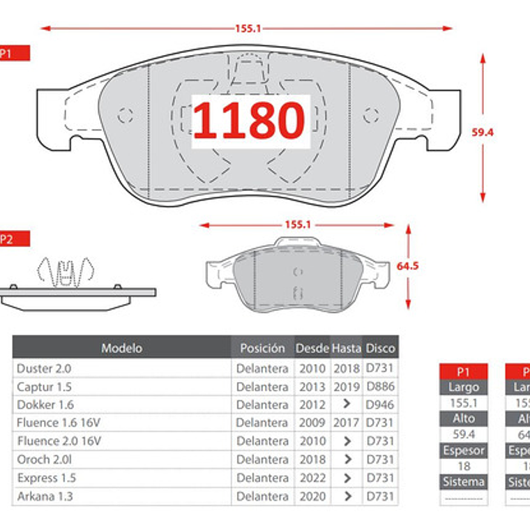 Pastillas Freno Ceramic Delanteras Renault Fluence 2013-2019 2