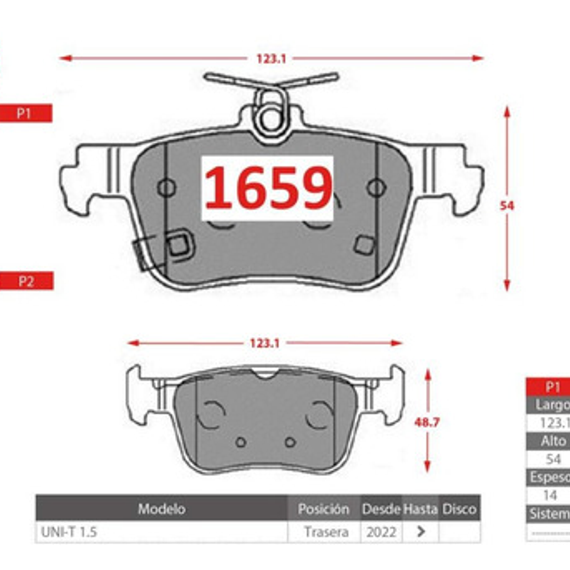 Pastillas Freno Traseras Gtx Cerámica Changan Uni-t 2022+ 2