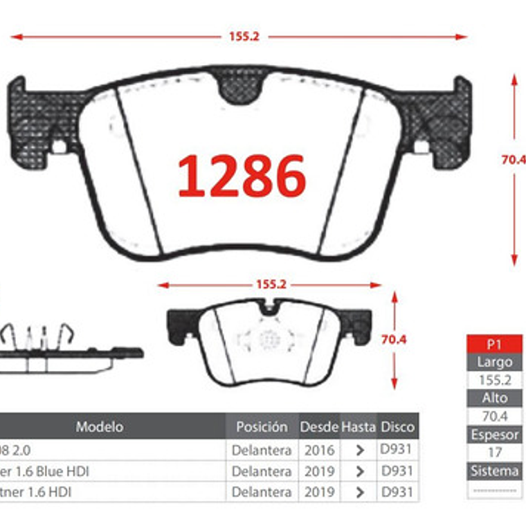 Discos Delanteros + Pastillas  Peugeot 3008 Año 2016 + 5