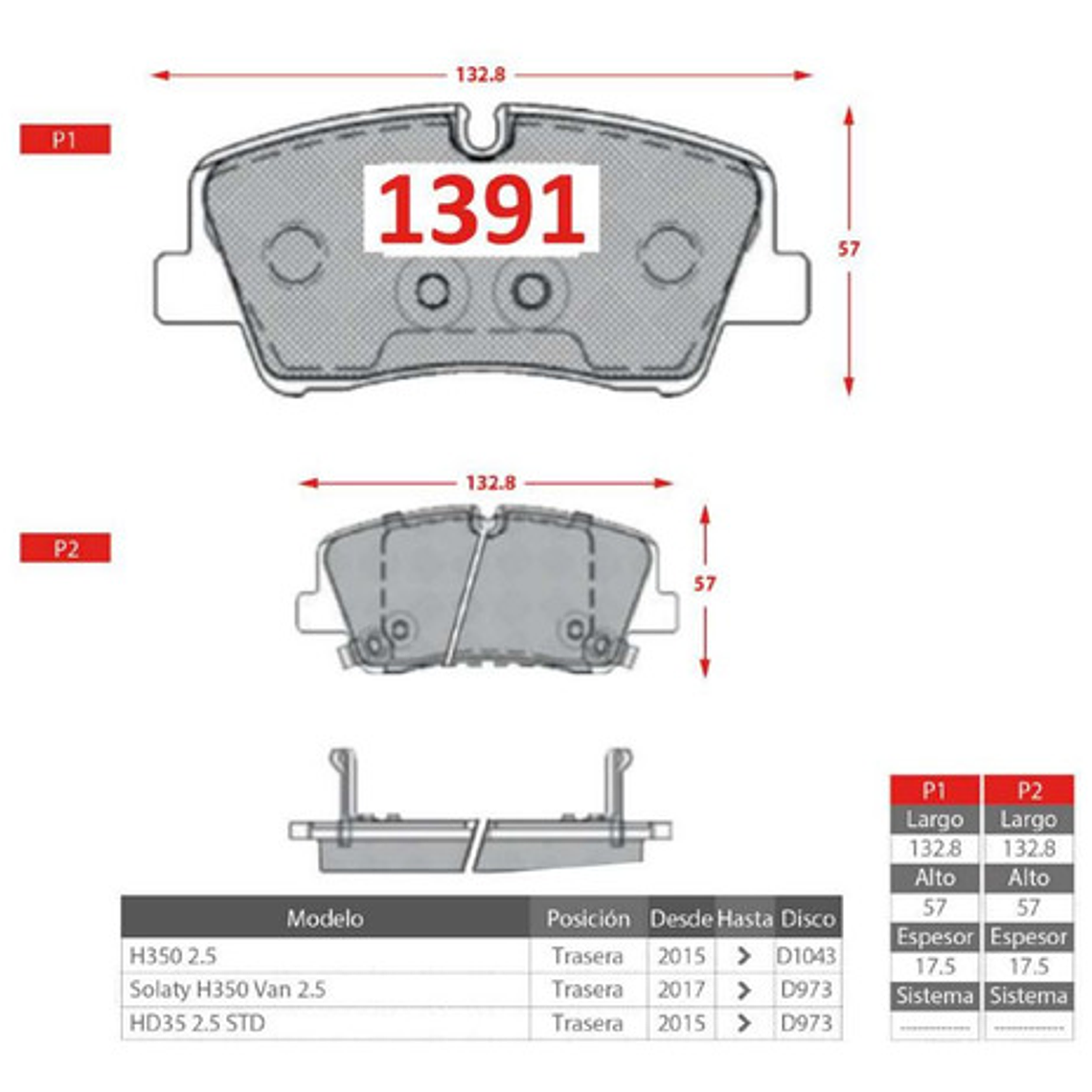 Pastillas Freno Traseras Para Hyundai Solati H350 2017-2022 2