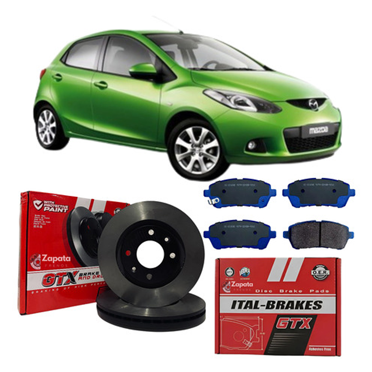 Discos Freno Delanteros + Pastillas Mazda 2 Año 2007 + 1