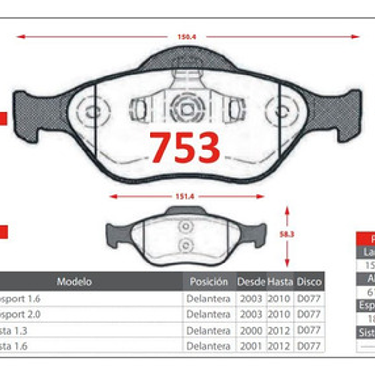 Discos Freno Delanteros + Pastilla Para Ford Ecosport 2003 + 7