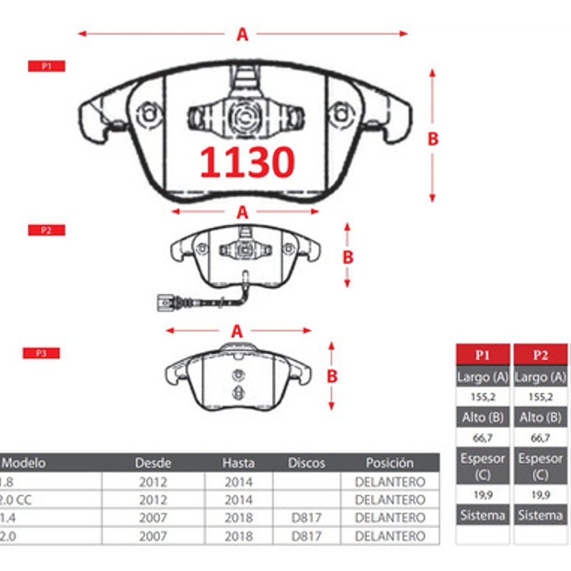 Pastillas Freno Delanteras Gtx - Volkswagen Tiguan 2007 2016 2