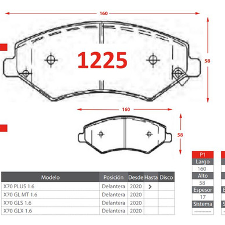 Pastillas Freno Delanteras Jetour X70 Año 2020+ 2