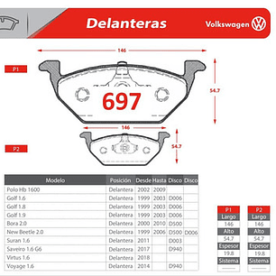 Pastillas De Frenos Delanteras Volkswagen Virtus 2018+
