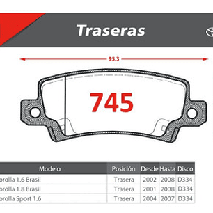 Pastillas De Frenos Del Y Tras Toyota Corolla 1.6 2004-2007