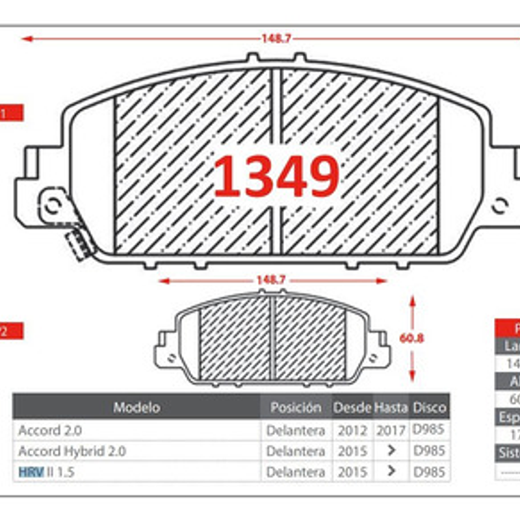 Pastillas De Freno Delanteras Gtx Cerámica Honda Hr-v 2015 + 3