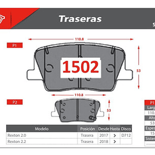 Pastillas Frenos Traseras Nibk Ssangyong Rexton 2018 +