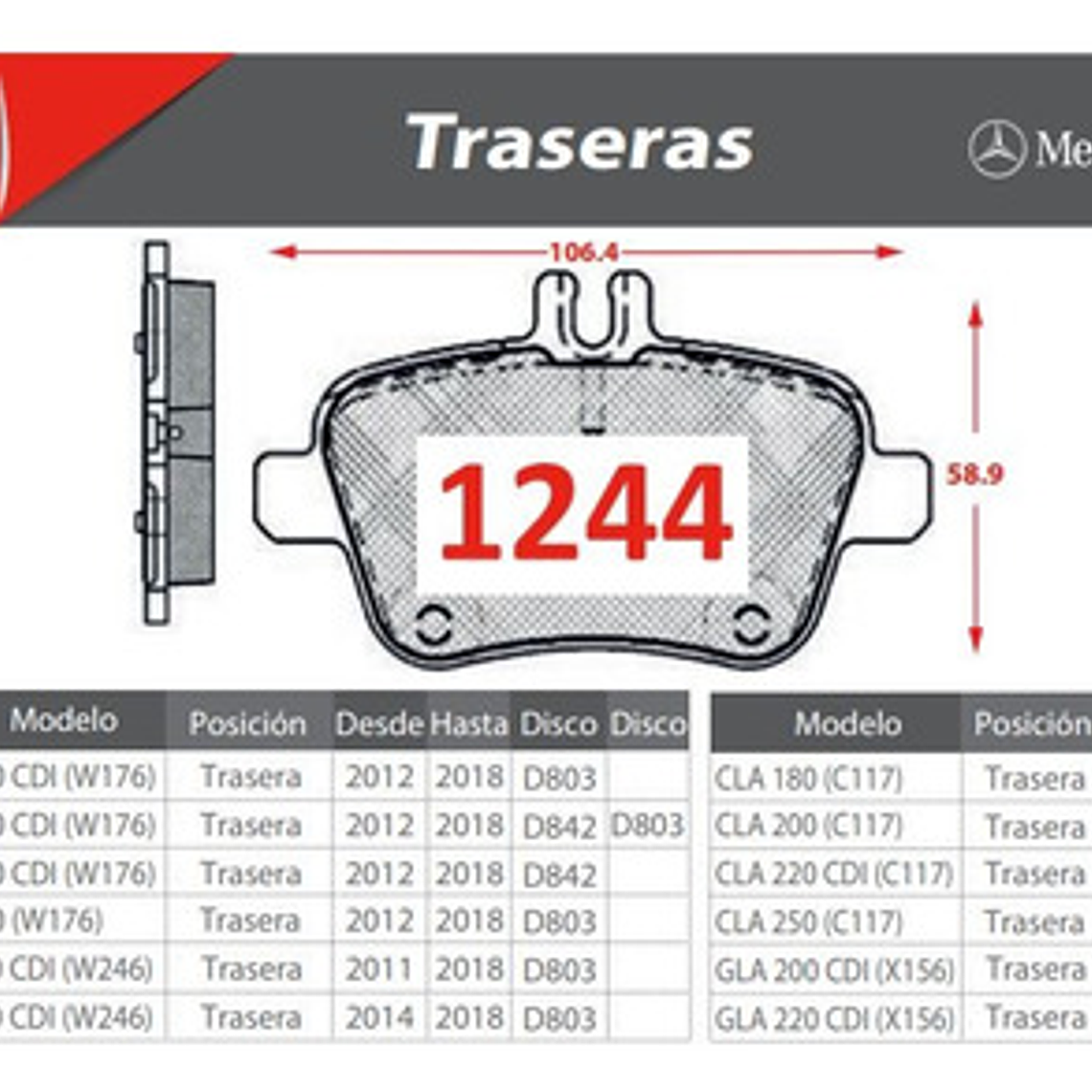 Discos Freno Traseros + Pastillas + Sensor M. Benz A200 6