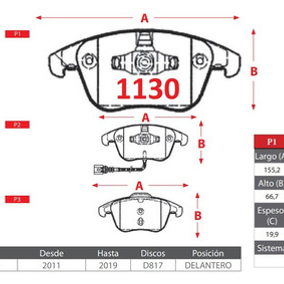 Pastillas Freno Delanteras Brembo - Audi Q3 2011 - 2017 2